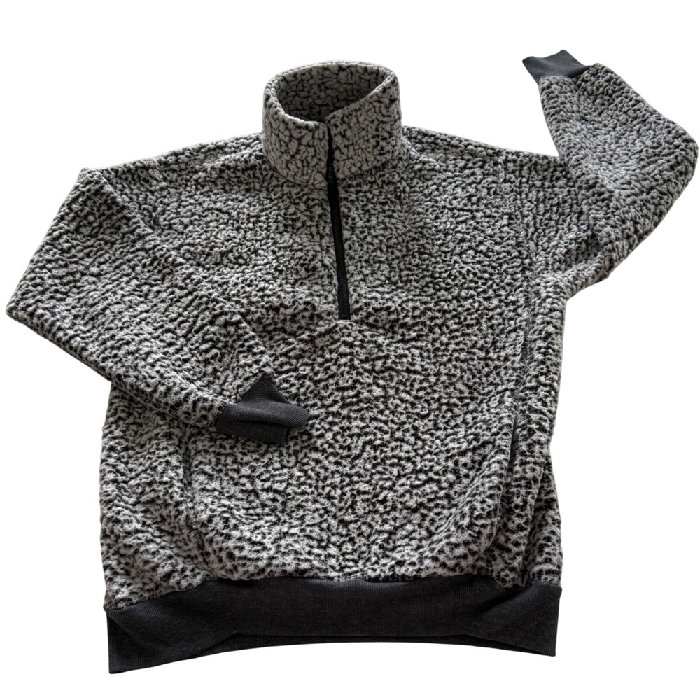 Express One Eleven Pullover Women XS Gray Black Marled Sherpa Quarter Zip Teddy
